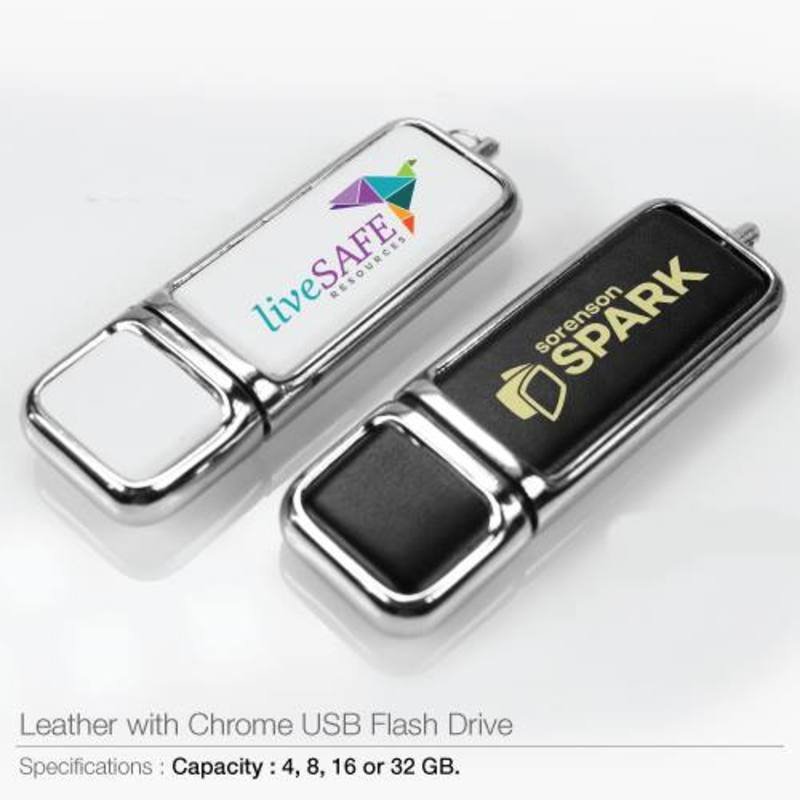 Leather with Chrome USB Flash Drives 116a